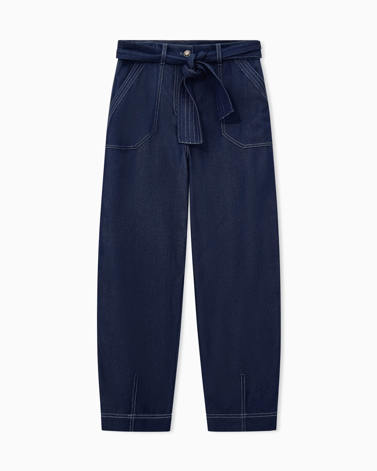 CARGO JEANS WITH A BELT IN DENIM-EFFECT LYOCELL GABARDINE - 1