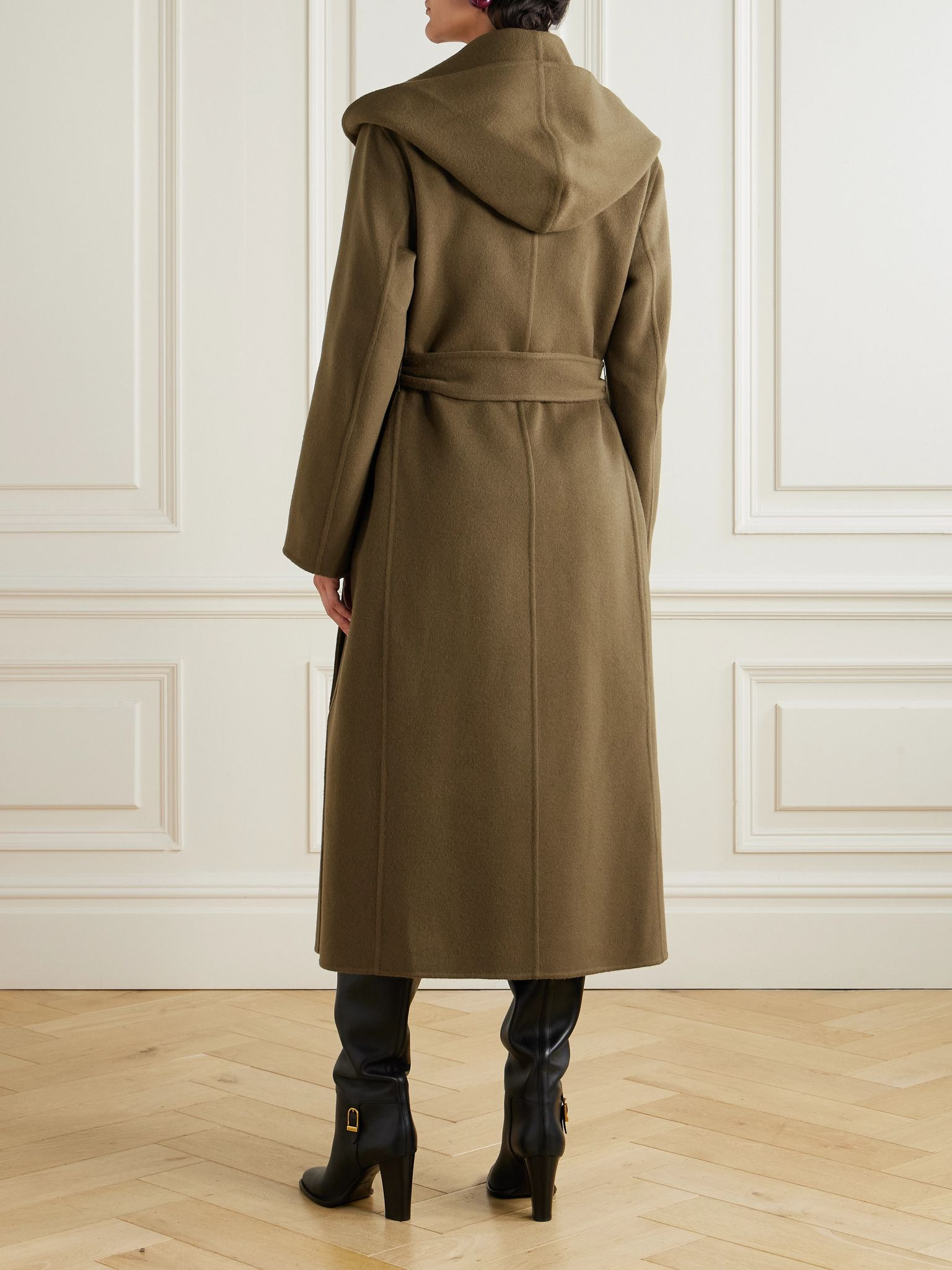 Cole hooded belted wool-blend felt coat Brown - 4