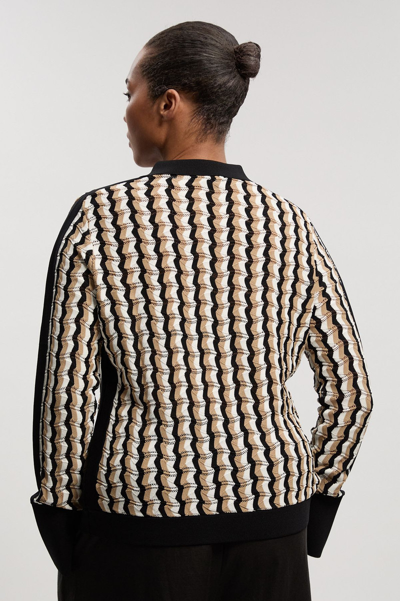 Plus Size Knit Pointelle Contrast Collared Top 4