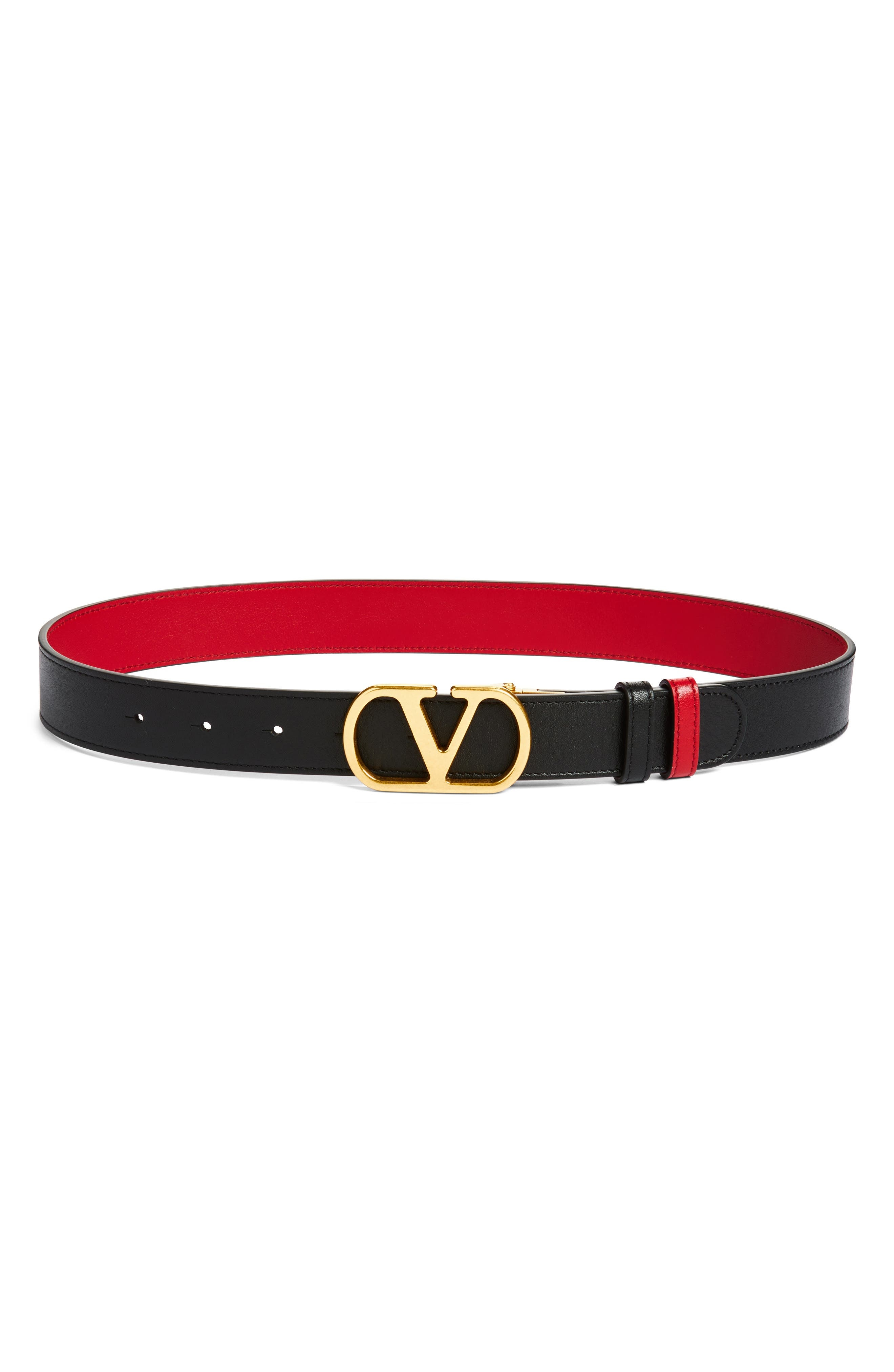 Valentino Garavani VLOGO Signature Reversible Leather Belt in Nero/Rosso V at Nordstrom - 1