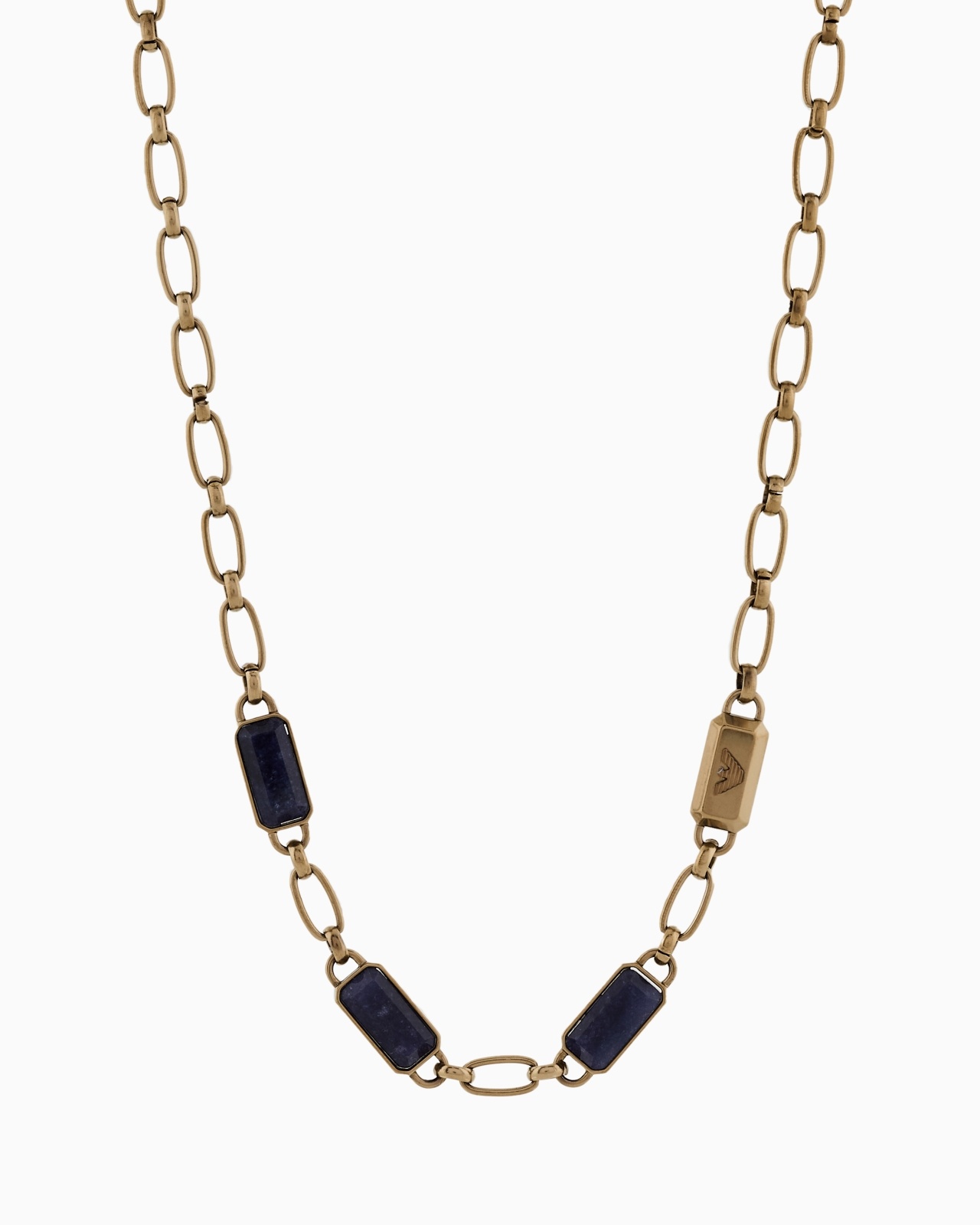 BLUE STONE WITH IP ANTIQUE GOLD-PLATING CHAIN NECKLACE - 1