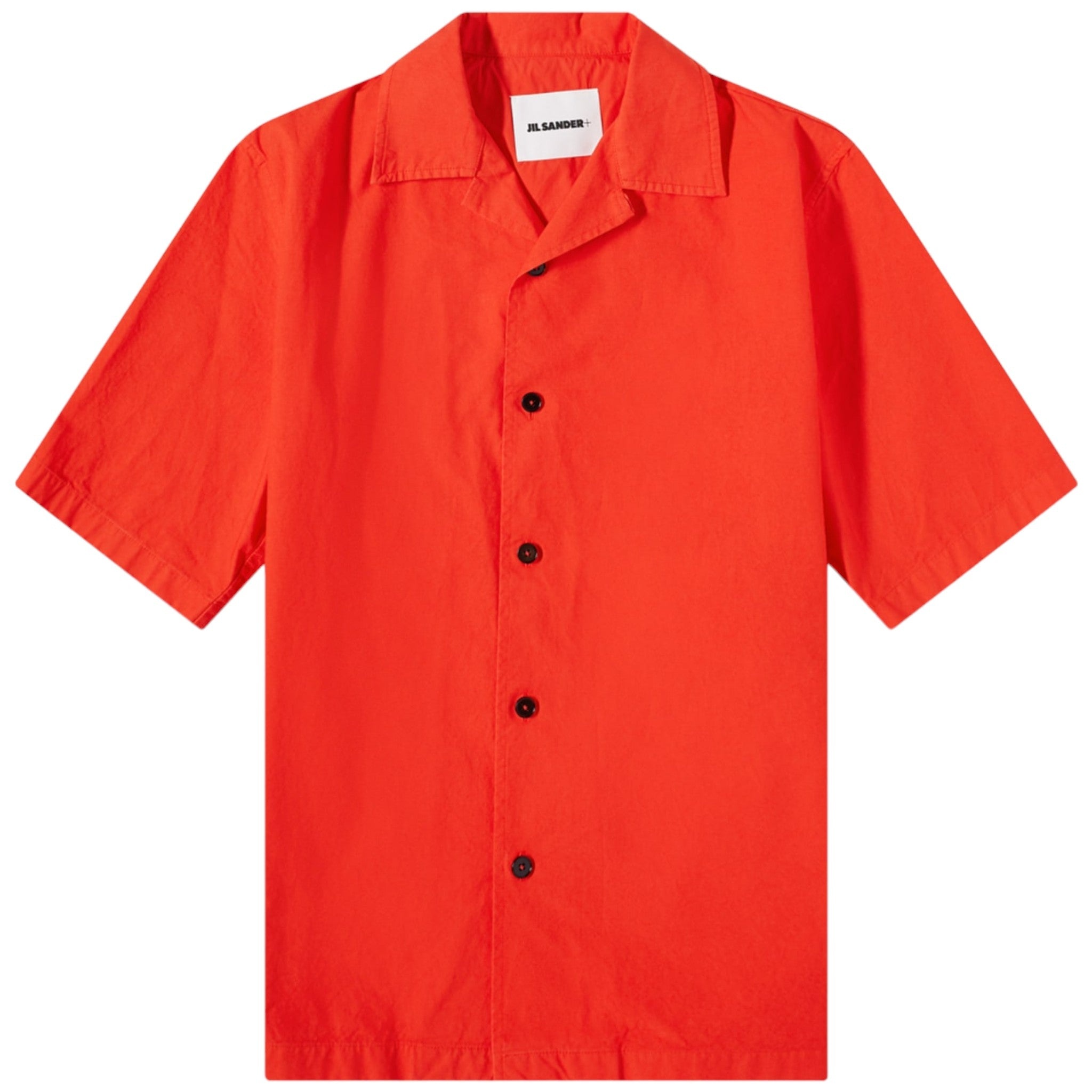 Jil Sander Men's Solid Canvas Camp Shirt in Red - 6