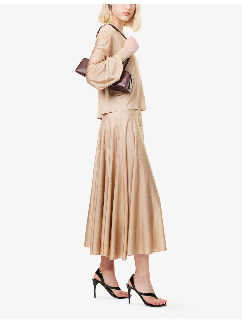 Flared Fine-Knit Maxi Skirt - 2