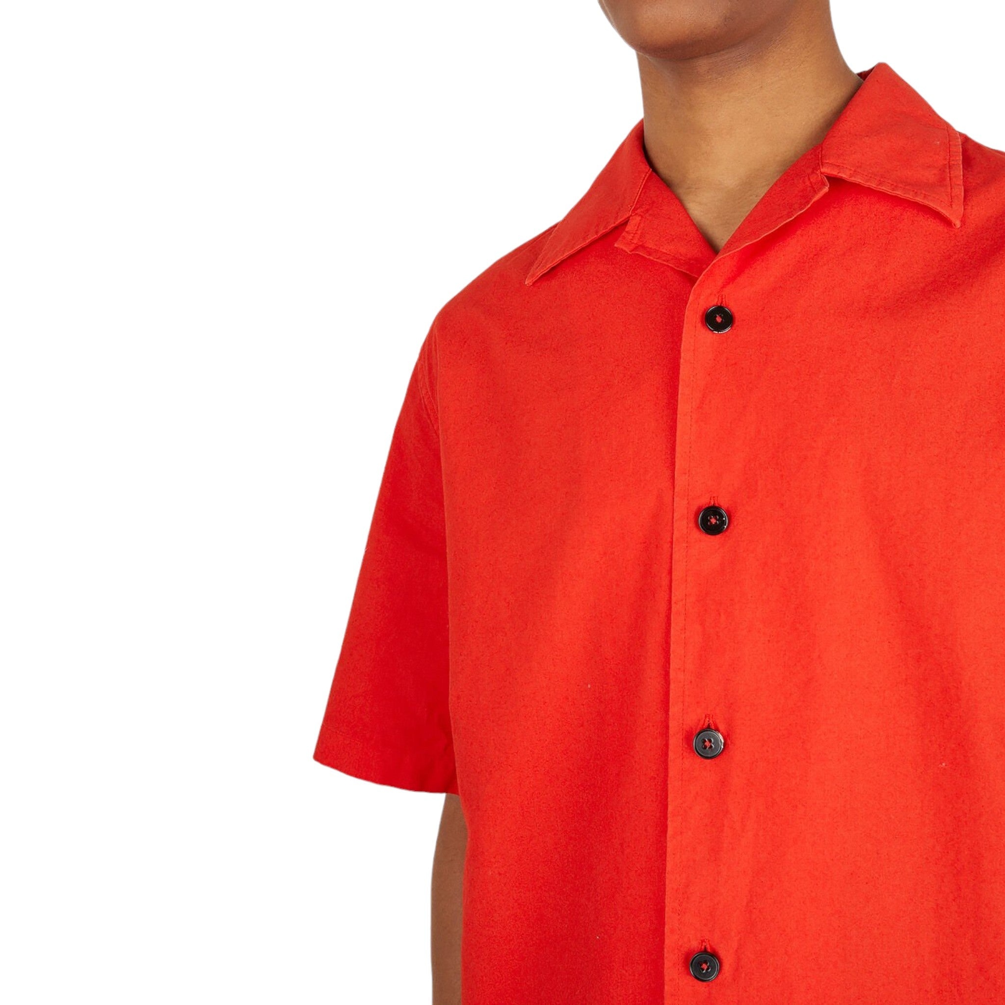 Jil Sander Men's Solid Canvas Camp Shirt in Red - 4