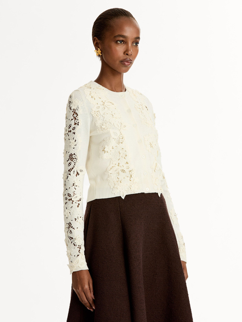 PORCELAIN FLOWER GUIPURE INSERT CARDIGAN 5