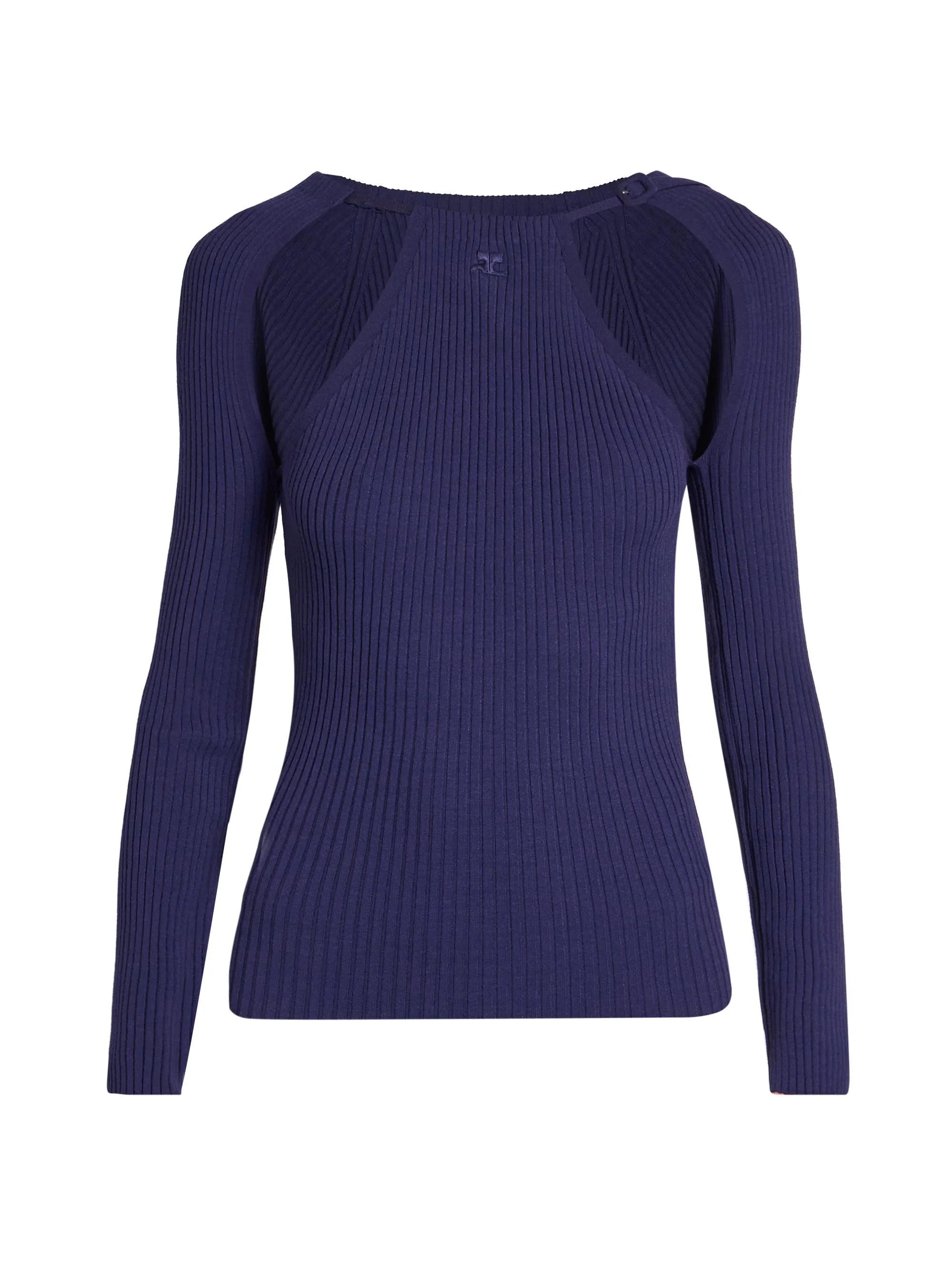 Women's Rib-Knit Cut-Out Sweater - Work Blue - 1