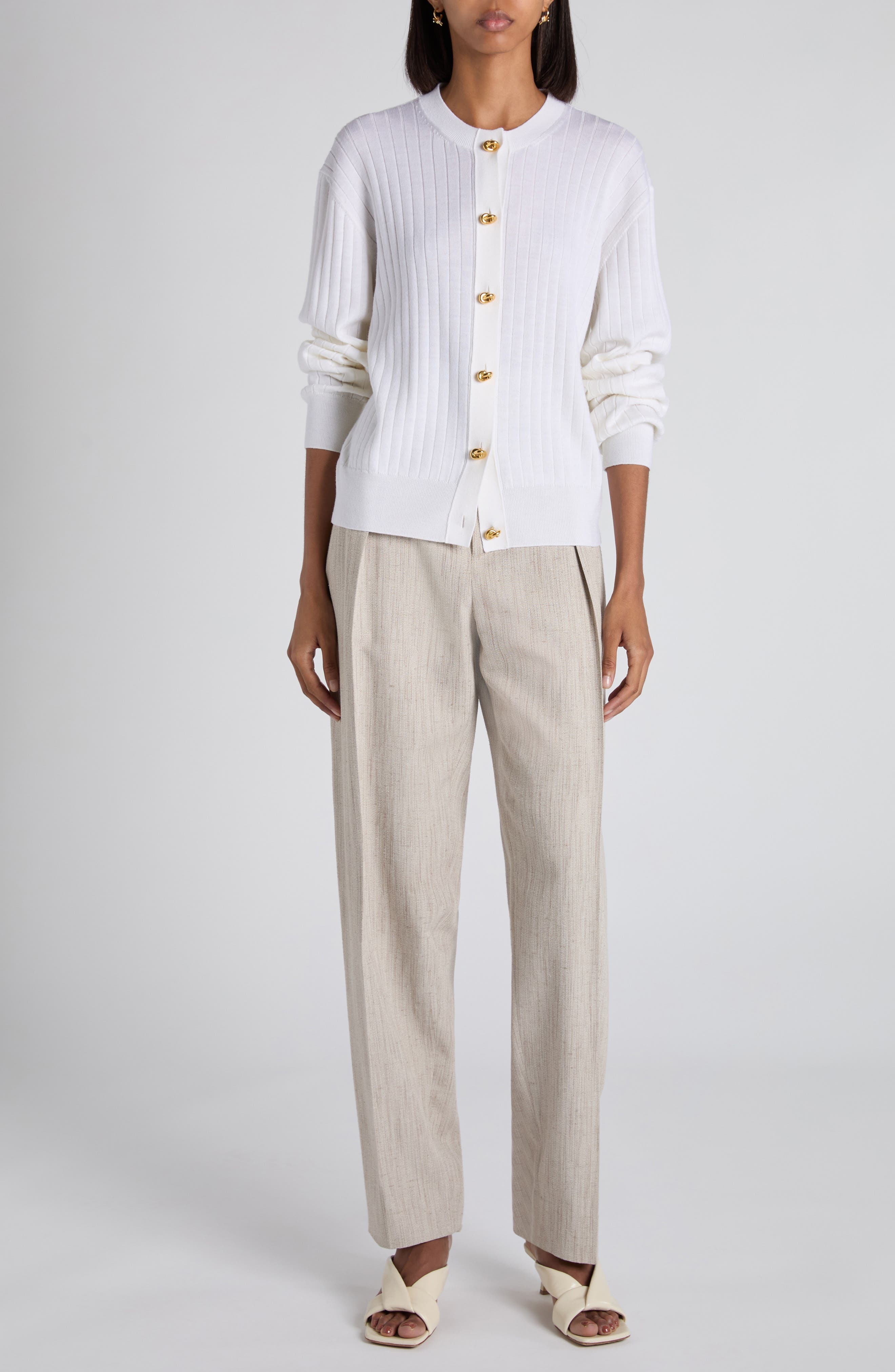 Bottega Veneta Wool Rib Cardigan in Chalk at Nordstrom - 2