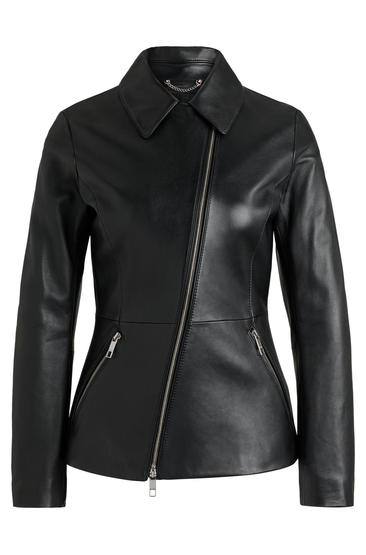 LEATHER JACKET WITH ASYMMETRIC TWO-WAY ZIP - 1
