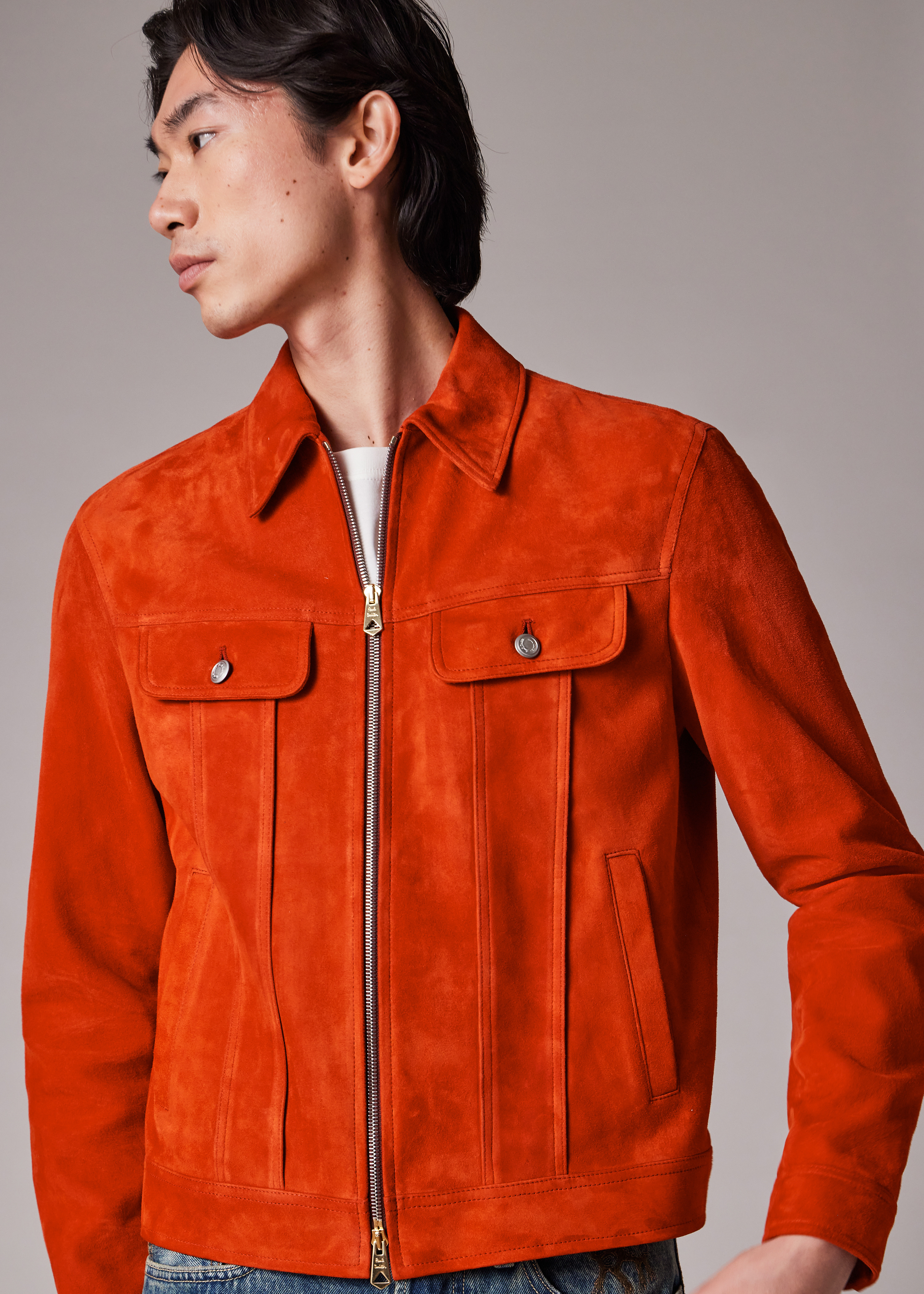 Burnt Orange Suede Trucker Jacket - 7