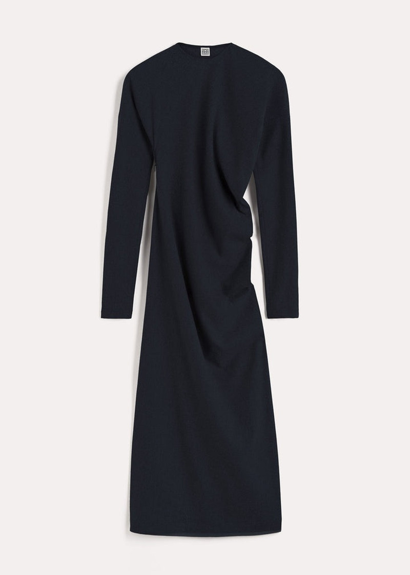 Twisted flannel dress navy 1