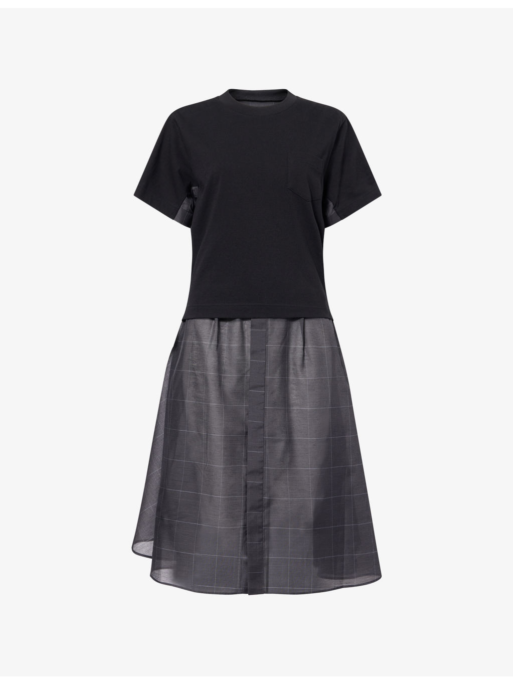 Glen Check-Panelled Cotton-Jersey Midi Dress - 1