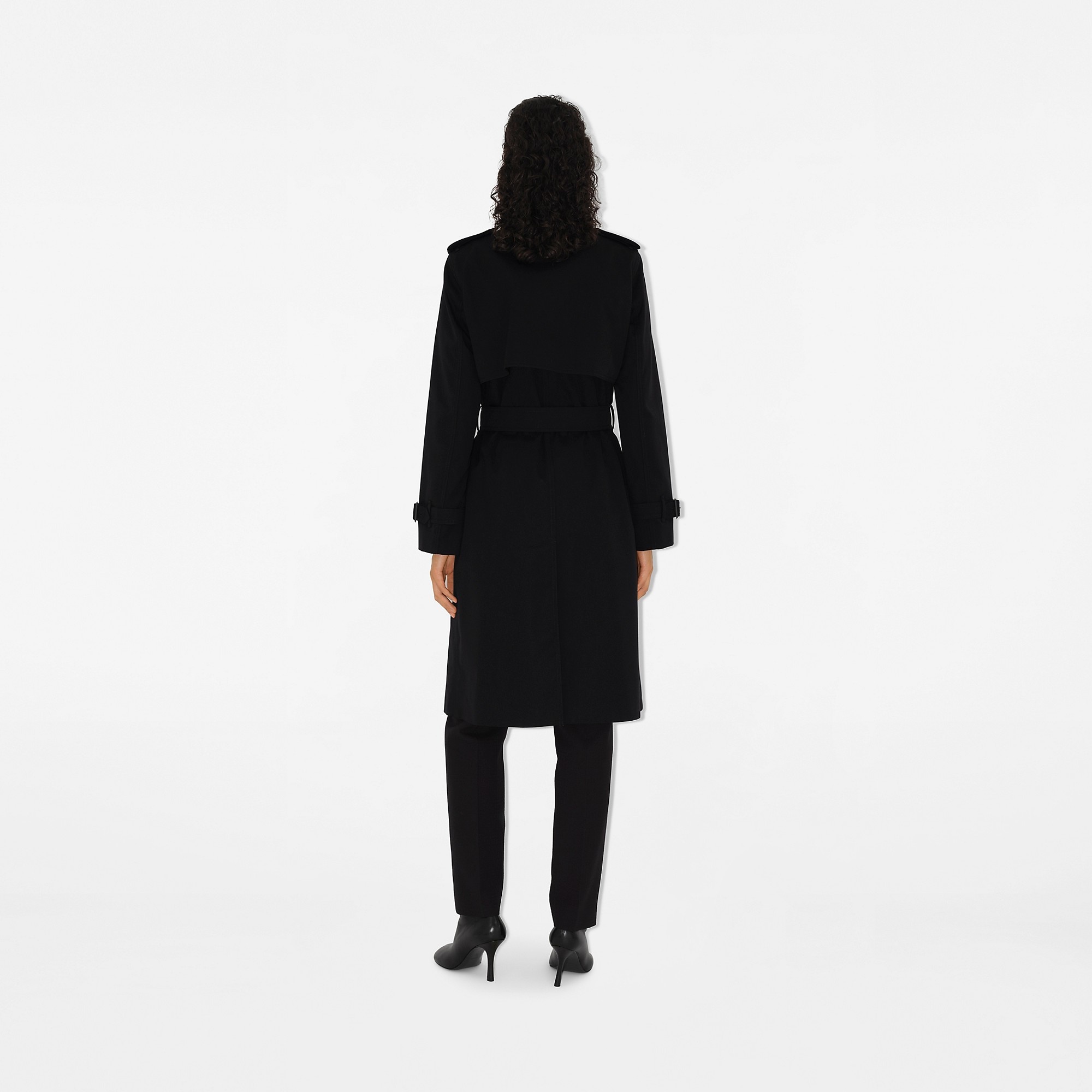 Long Check Collar Gabardine Trench Coat - 4