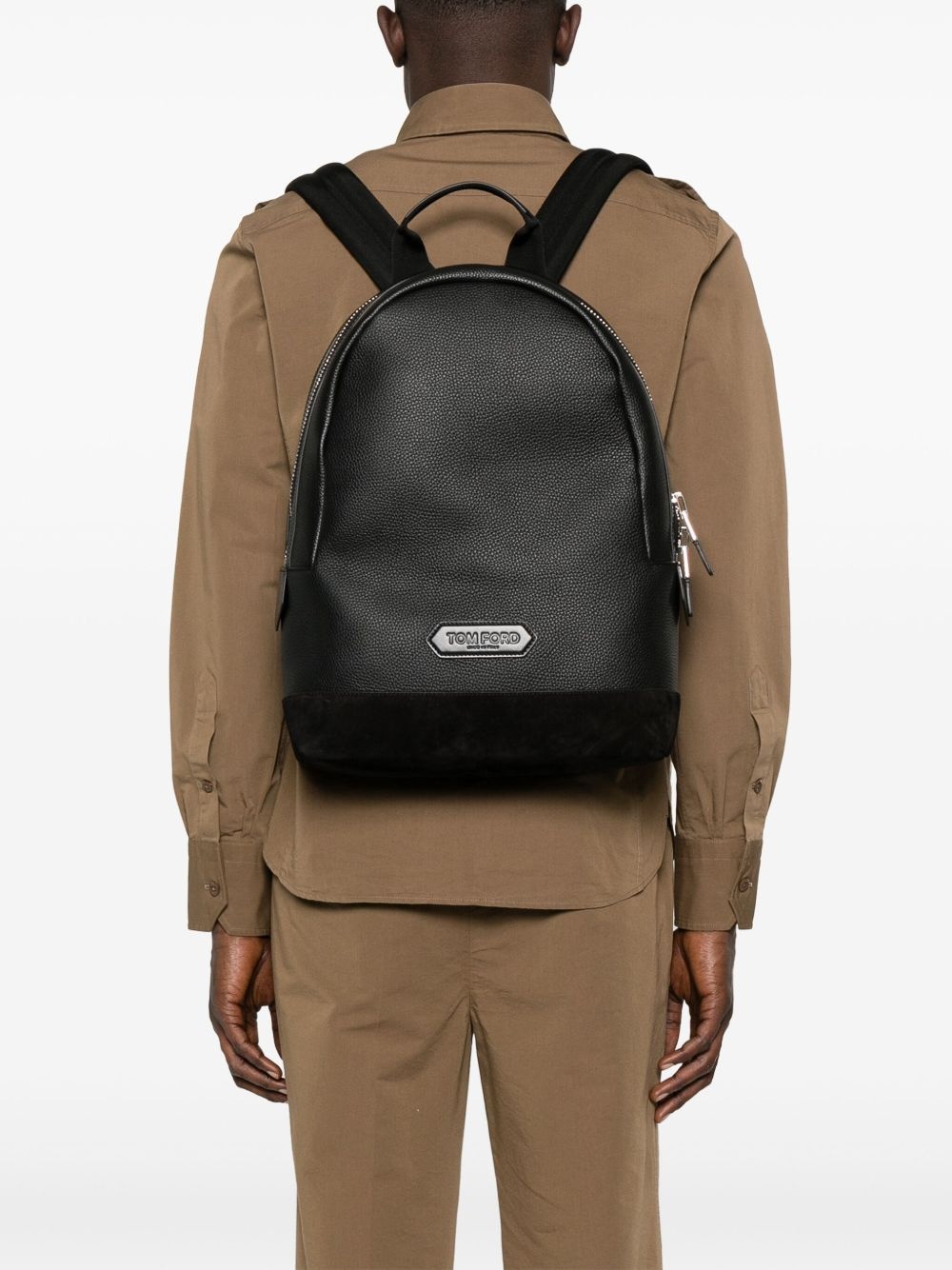 grained leather backpack - 2