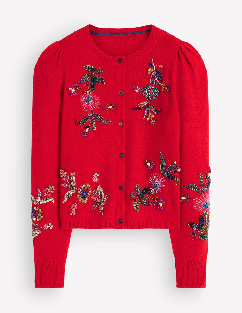 Ria Embellished Knit Cardigan-Poppy Red - 1