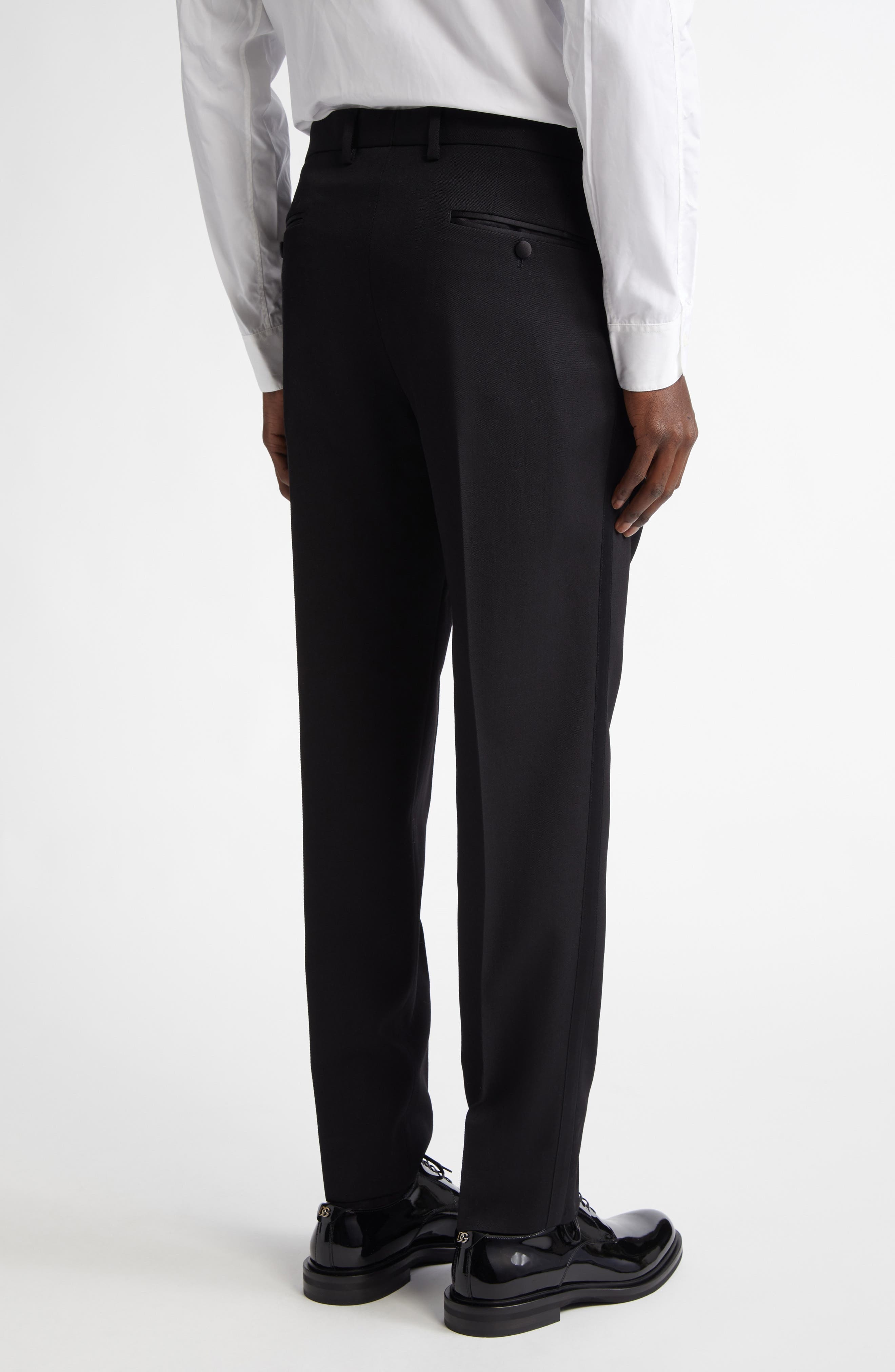 Dolce&Gabbana Classic Wool Blend Gabardine Tuxedo Pants in N0000 Nero at Nordstrom - 3