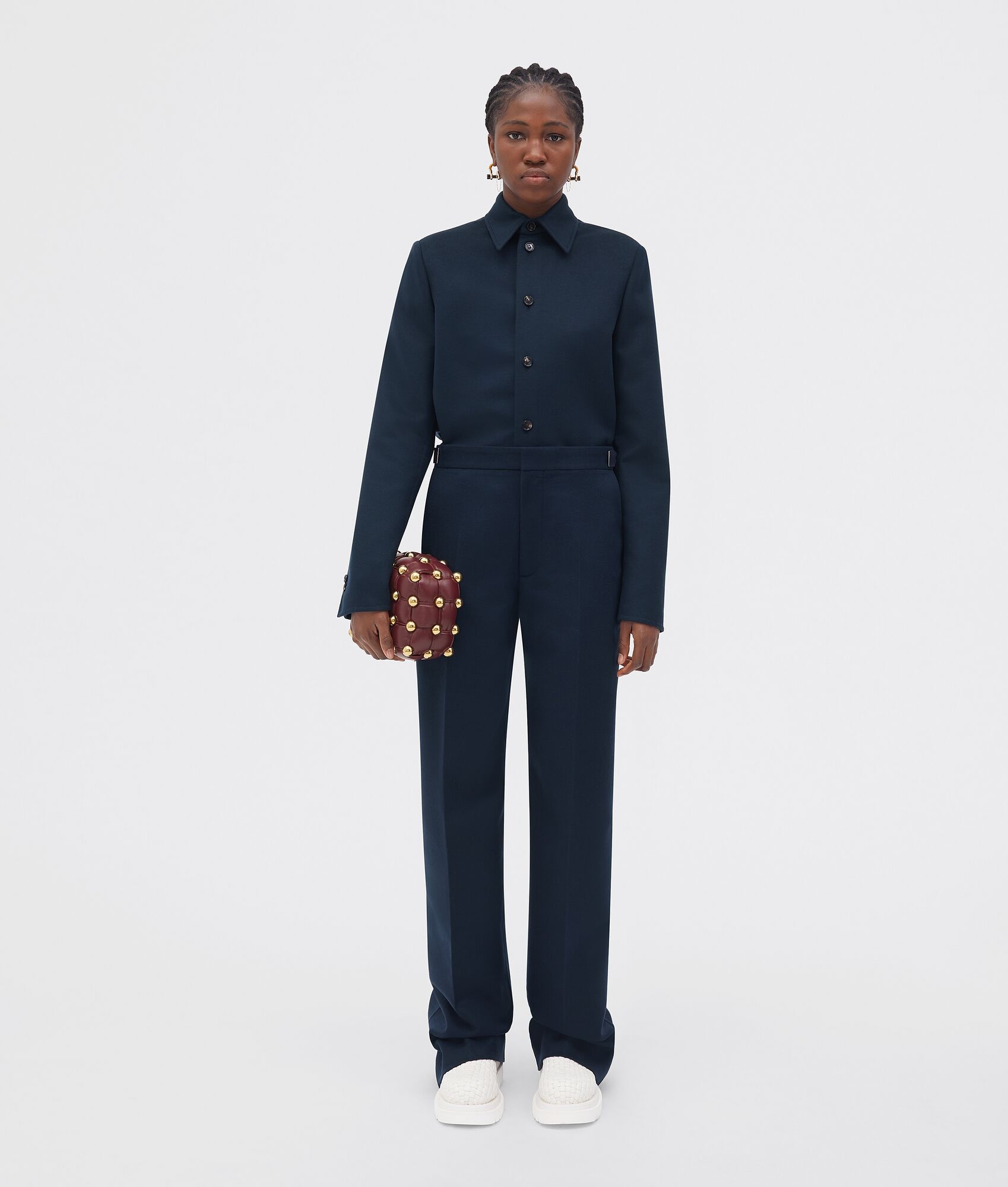 wool flannel wide leg trousers - 1
