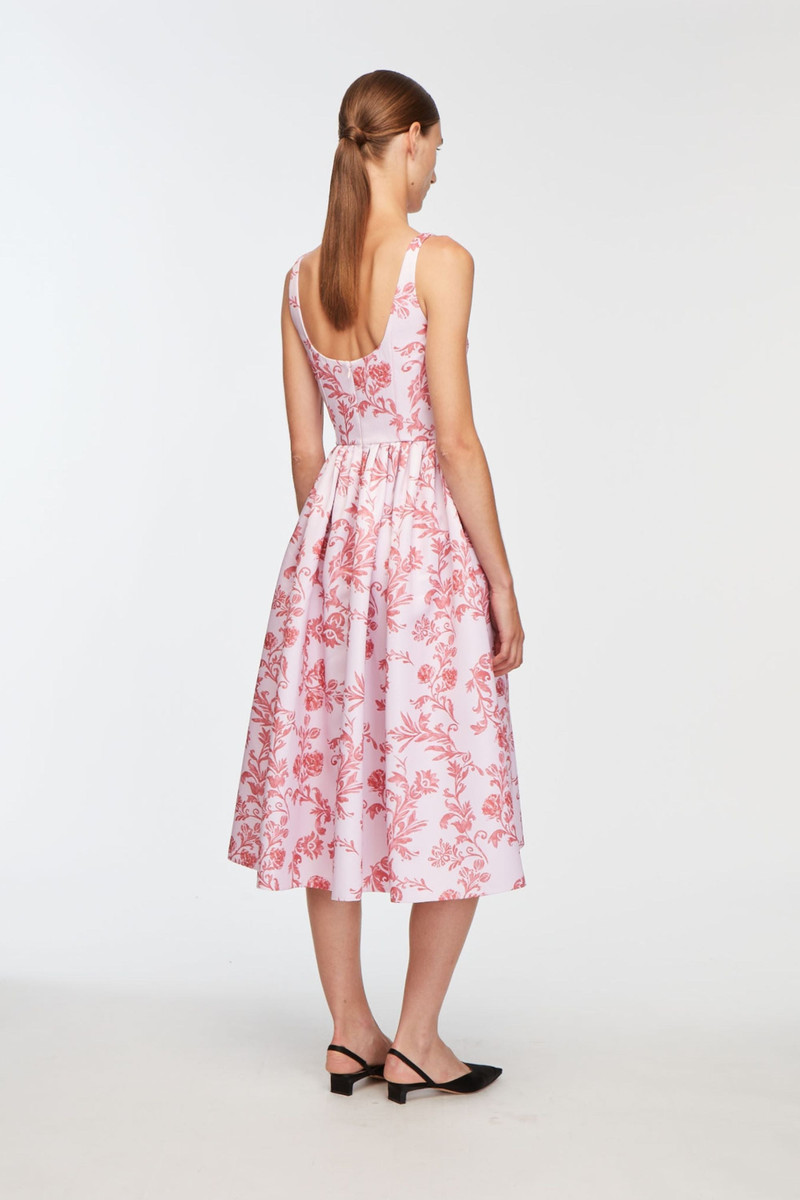Eglantine Dress In Pink Floral Damask Taffeta Faille 3