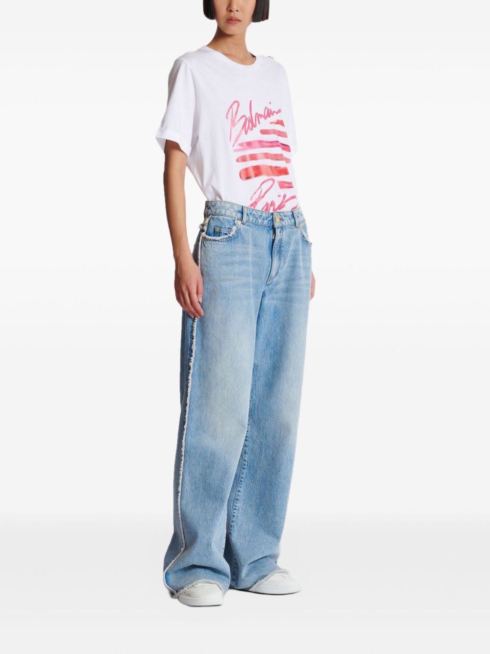 frayed-trim straight-leg jeans - 3