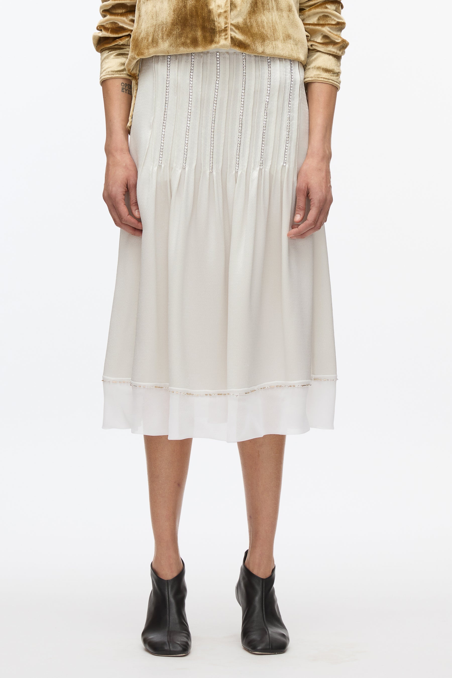 Satin Slip Skirt with Crystal Inlay Embellishment - 2
