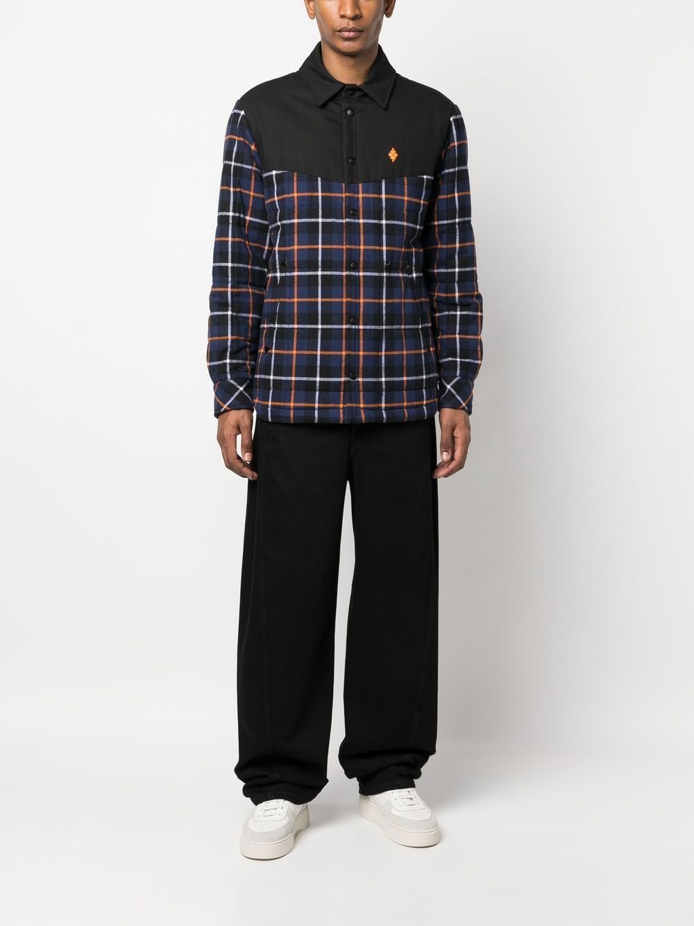check-print padded shirt jacket - 3
