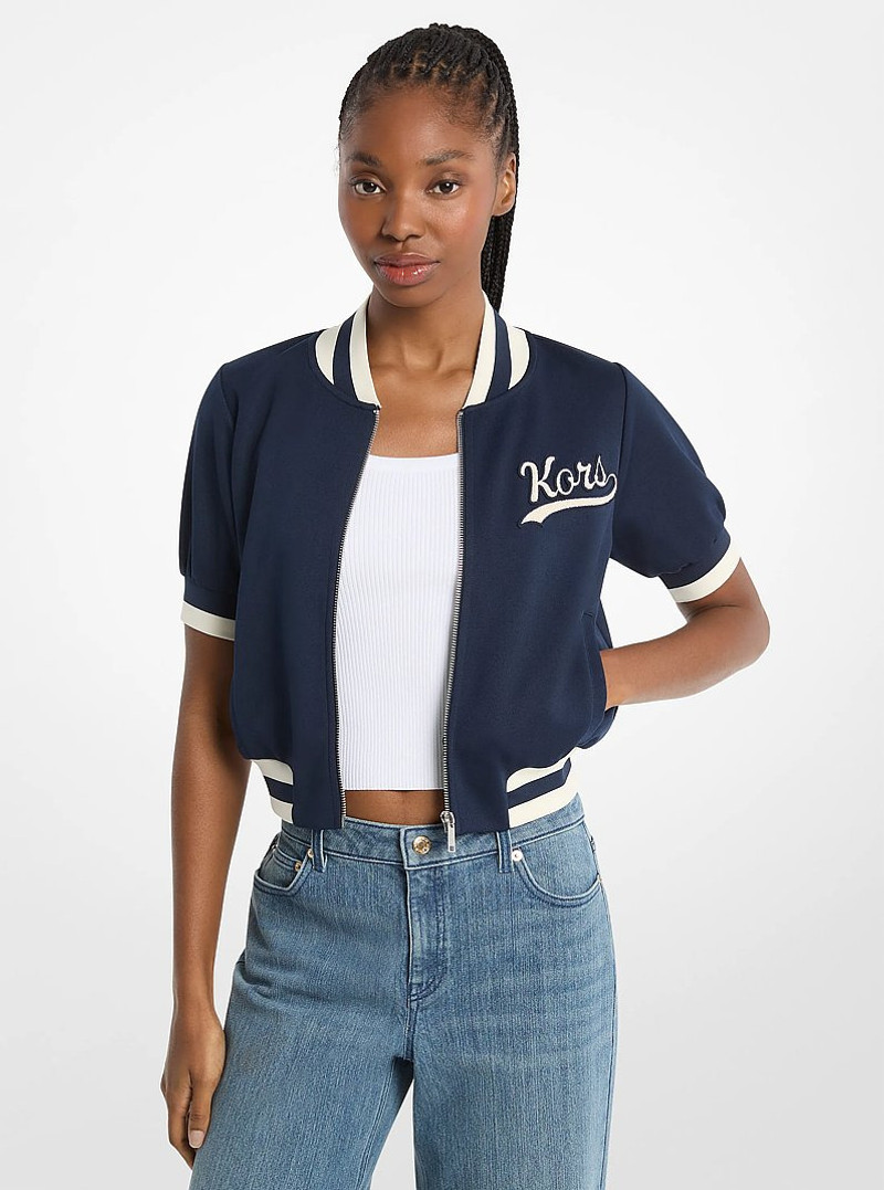 Sporty Piqué Cropped Short-Sleeve Jacket 1