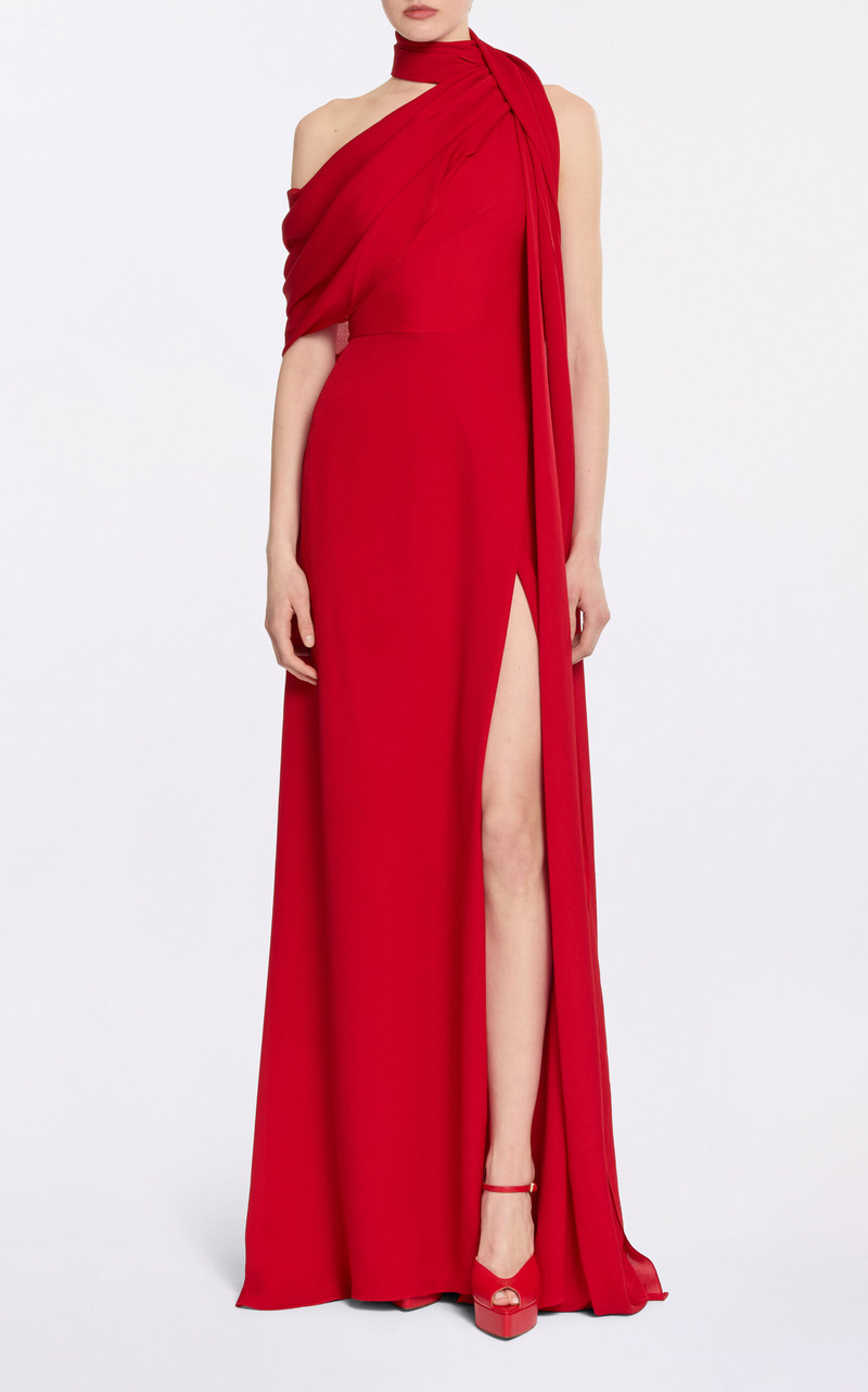ELIE SAAB Asymmetric Double-Georgette Gown red outlook