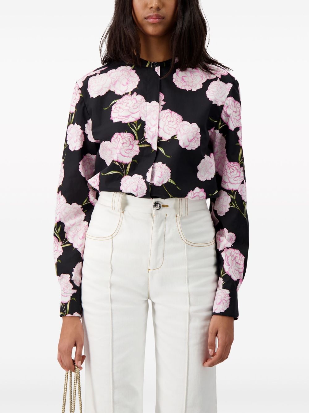 floral-print collarless shirt - 5