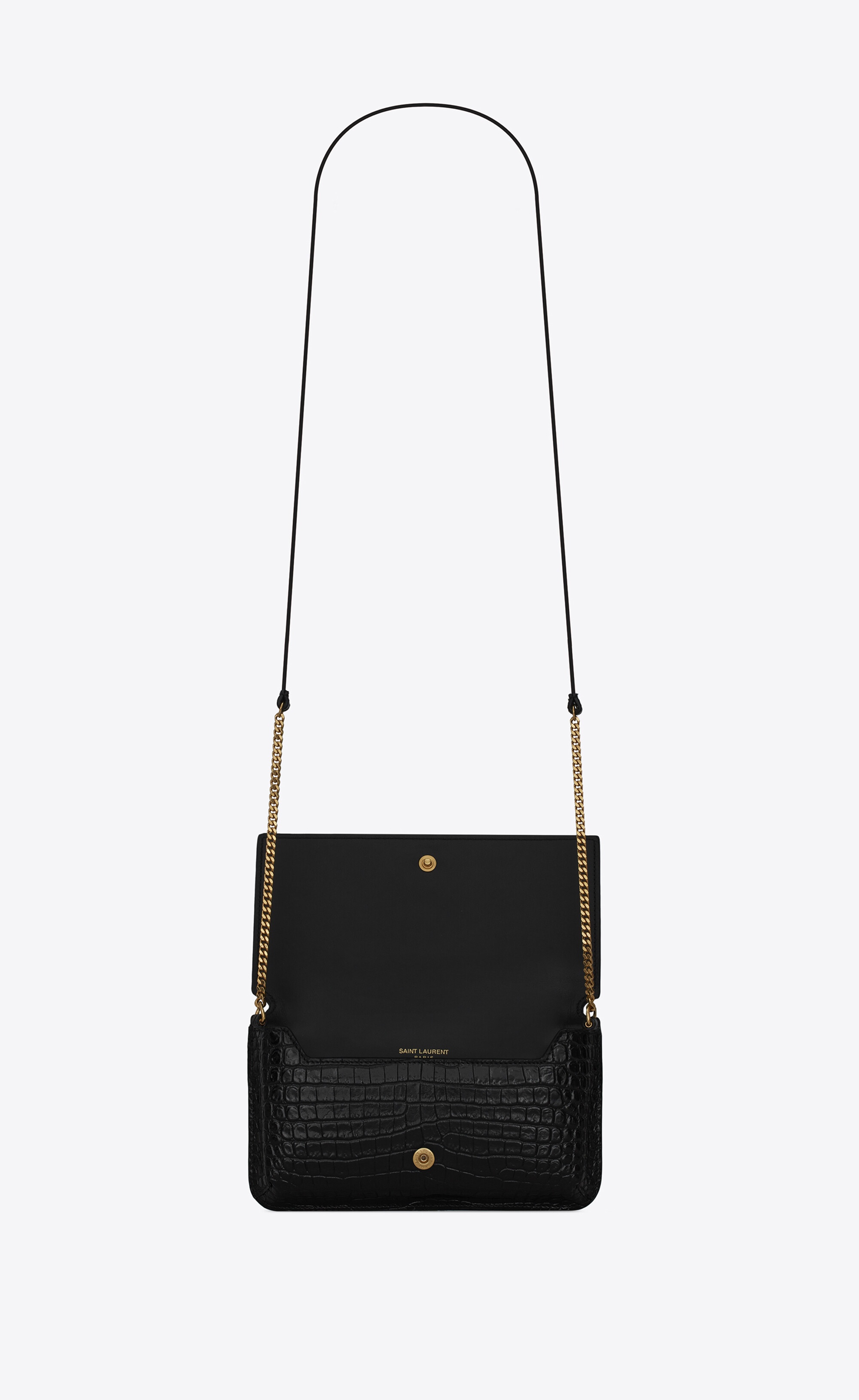 cassandre saint laurent phone holder with strap in shiny crocodile-embossed leather - 6