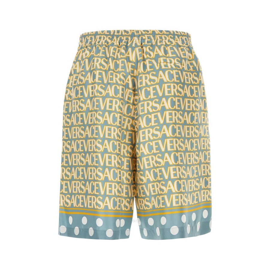 Versace Men's Light Blue/Ivory All-Over Logo Print Shorts - 2