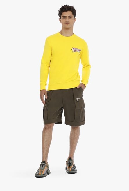 Yellow cotton sweatshirt with multicolor Balmain Paris logo print - 2