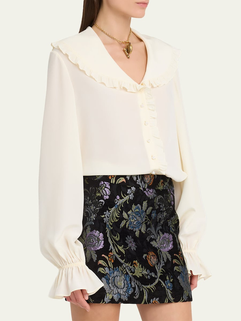 Chloé Bertha-Collar Ruffle Button-Down Silk Blouse outlook