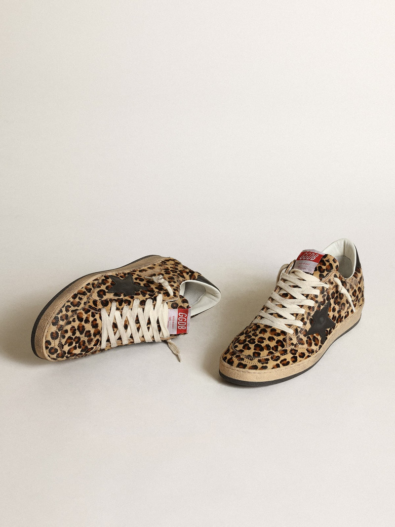 Golden Goose Ball Star in leo-print pony skin, black leather star & heel tab outlook
