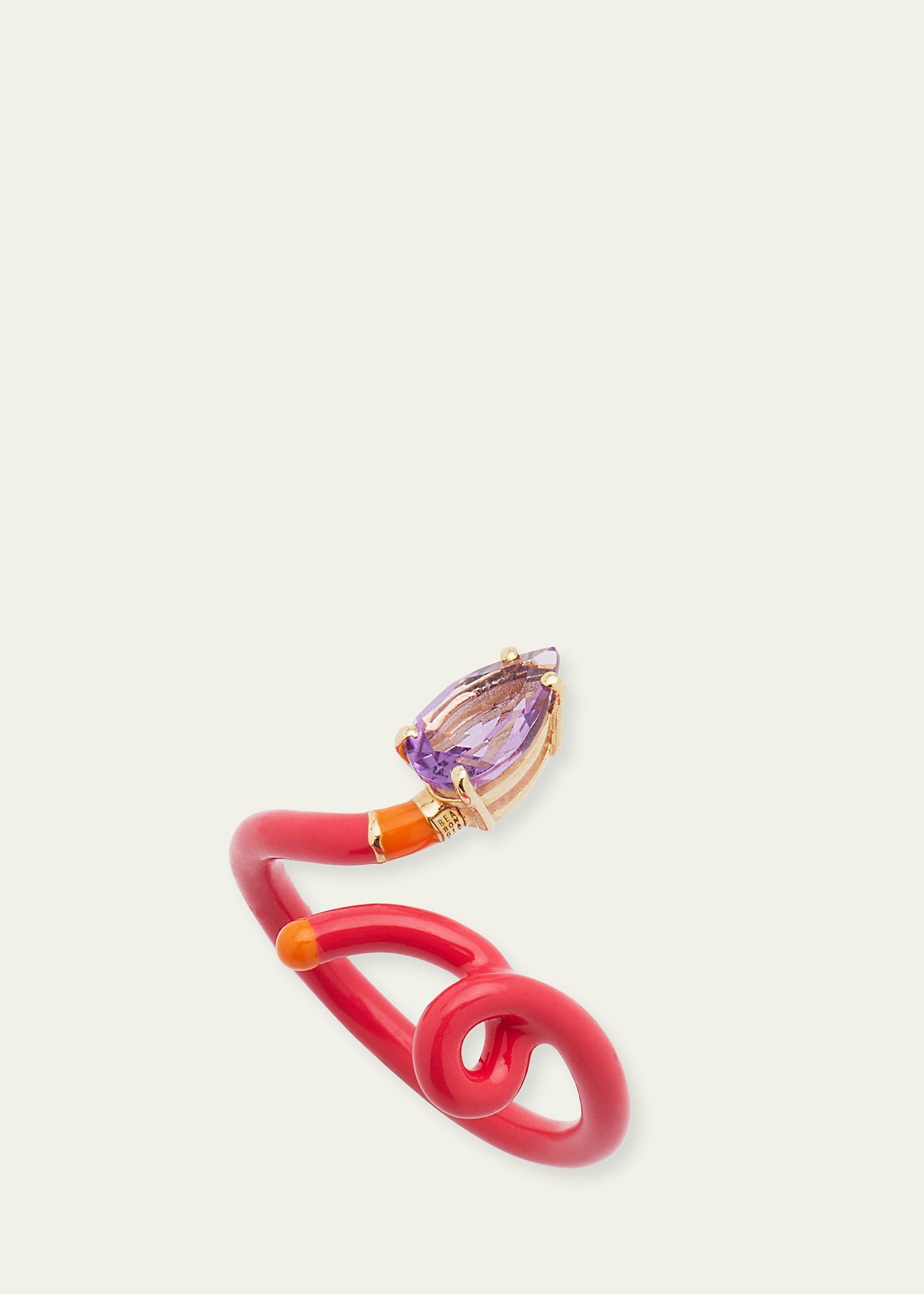 Baby Vine Ring with Drop-Cut Amethyst plus Raspberry and Orange Enamel - 3