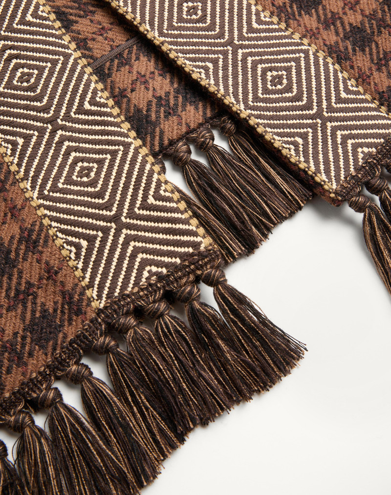 WOOL CAPE WITH JACQUARD TRIM AND TASSELS ON THE HEM 9