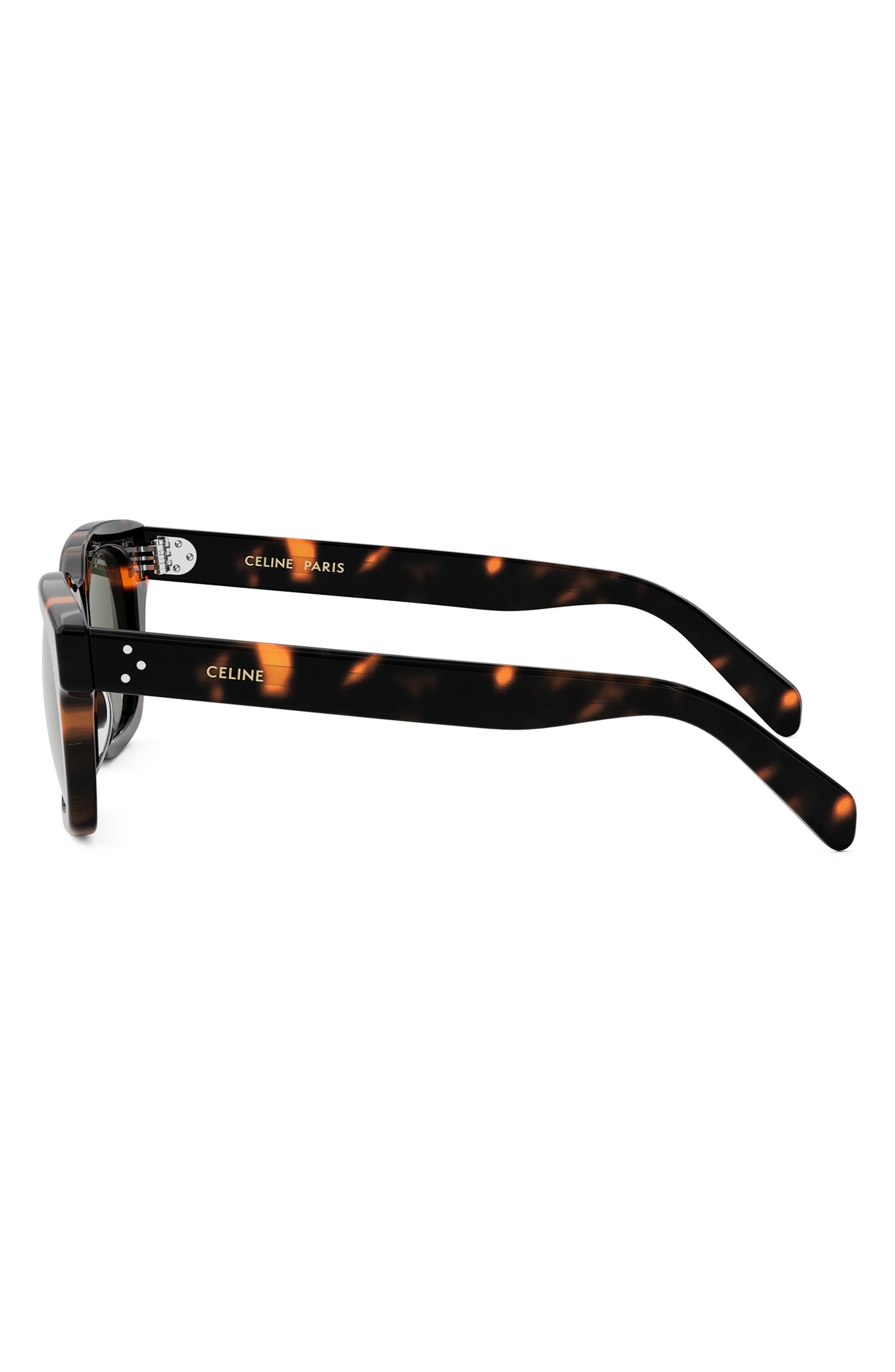 CELINE Bold 3 Dots 50mm Square Sunglasses in Dark Havana /Green at Nordstrom - 3