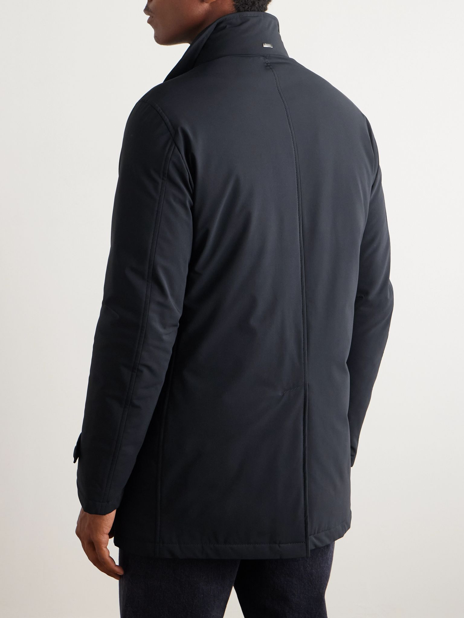 Double-Breasted Padded Stretch-Shell Down Peacoat Navy - 3