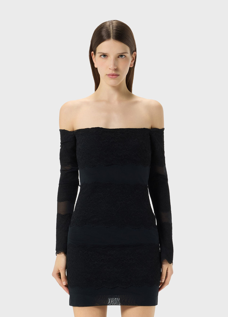 Blumarine OFF-THE-SHOULDER TULLE DRESS WITH LACE INSERTS outlook