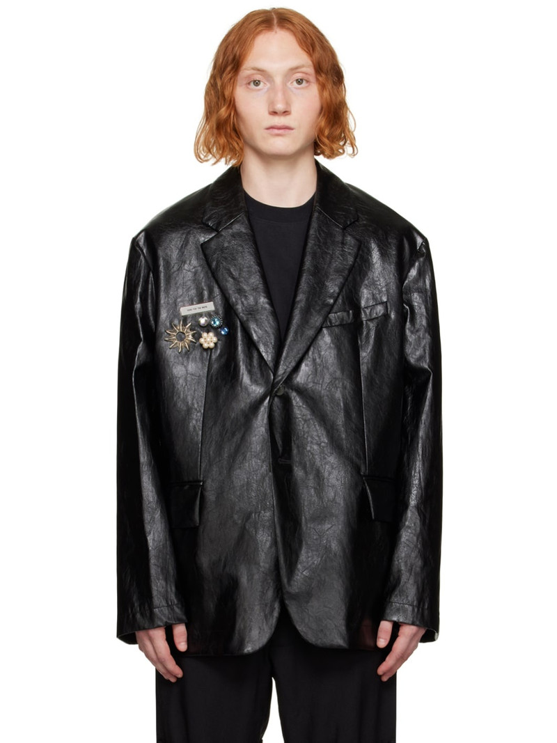 Black Square Faux-Leather Blazer 1