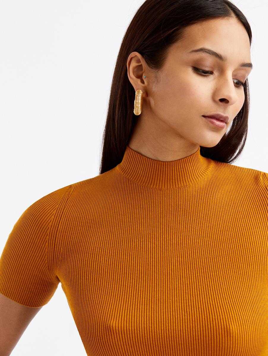 SHORT SLEEVE MOCK NECK RIBBED PULLOVER - 4