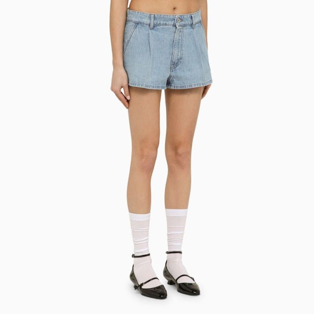 Miu Miu Women Light Blue Denim Short With Logo - 4