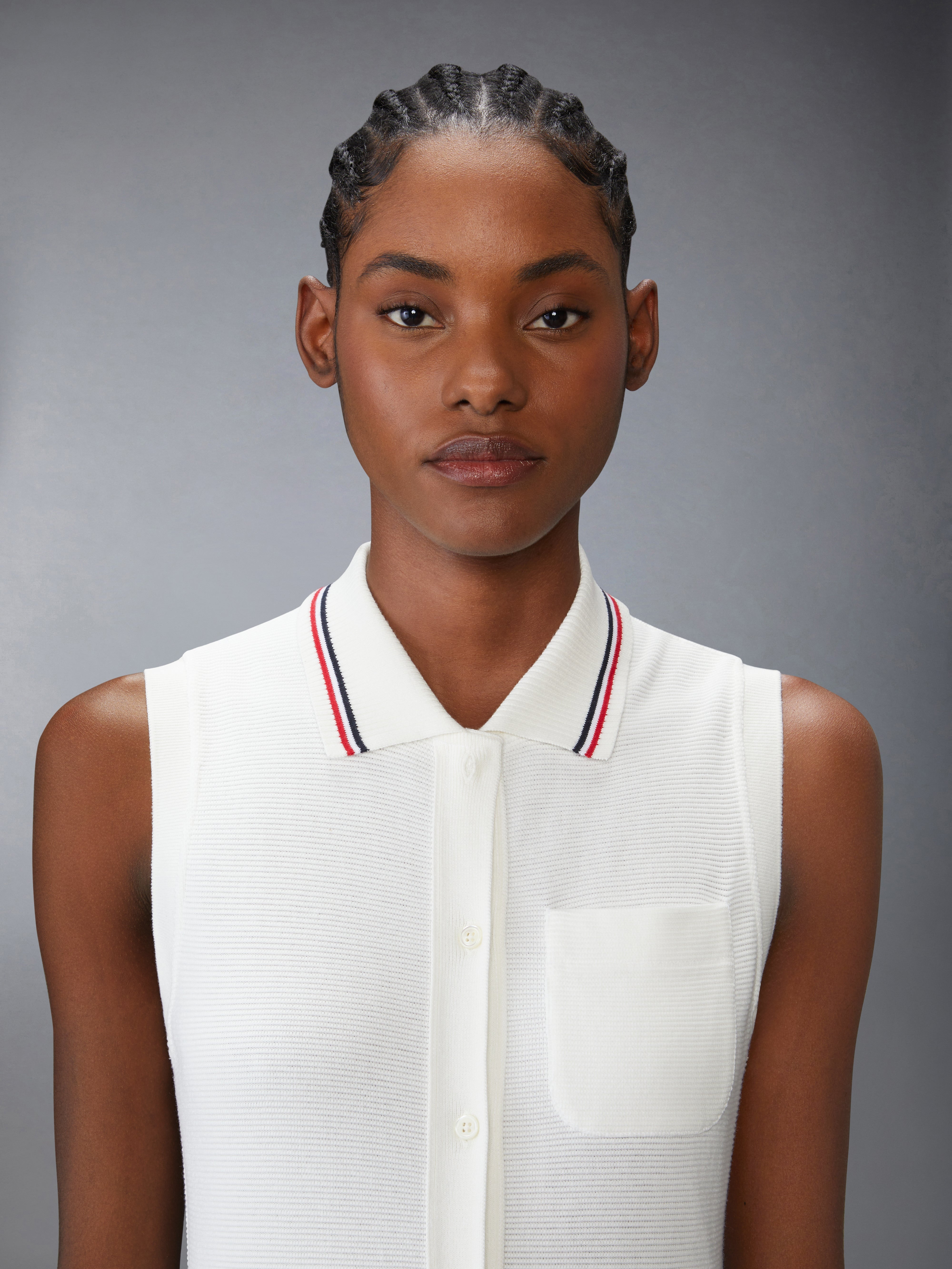 COTTON WAFFLE PLEATED POLO DRESS - 6