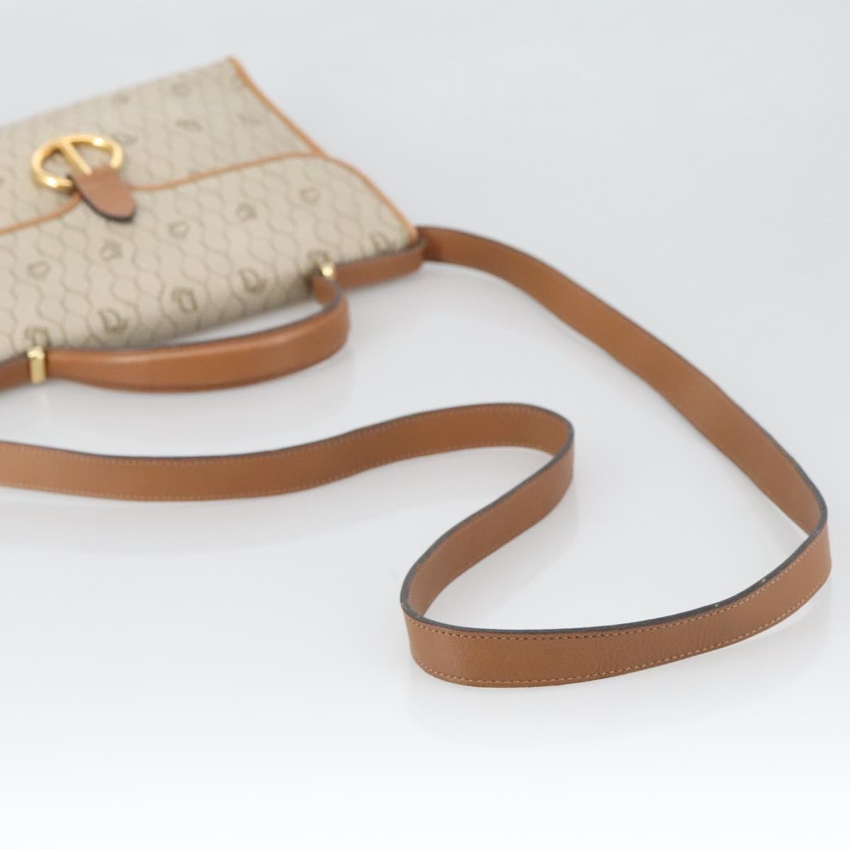 DIOR Honeycomb Canvas Hand Bag Leather Beige Gold - 9