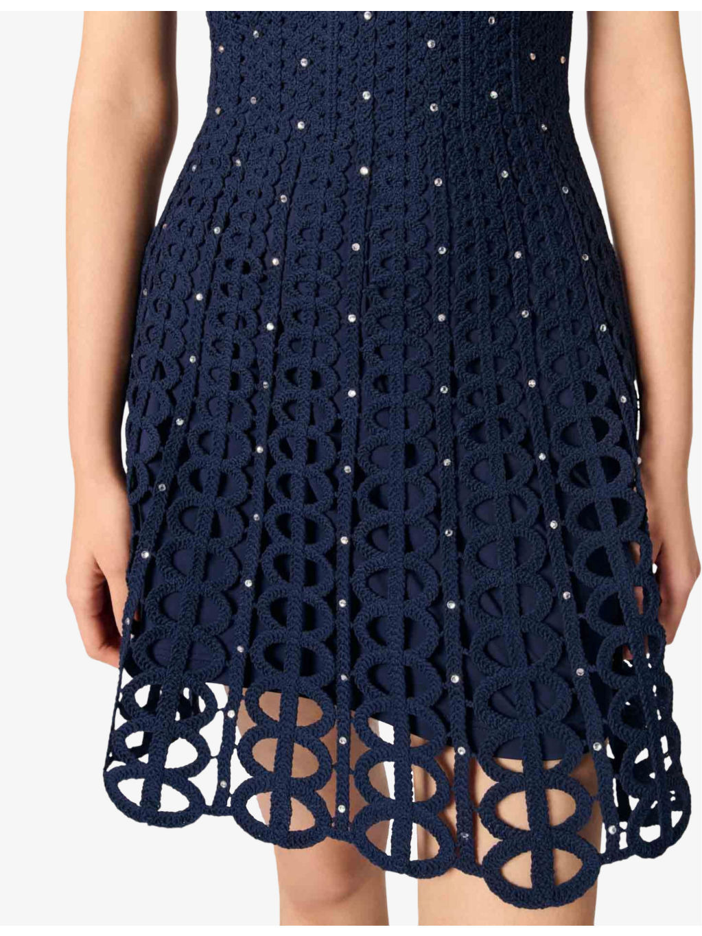Rhinestone-Embellished Square-Neck Crochet Mini Dress - 5