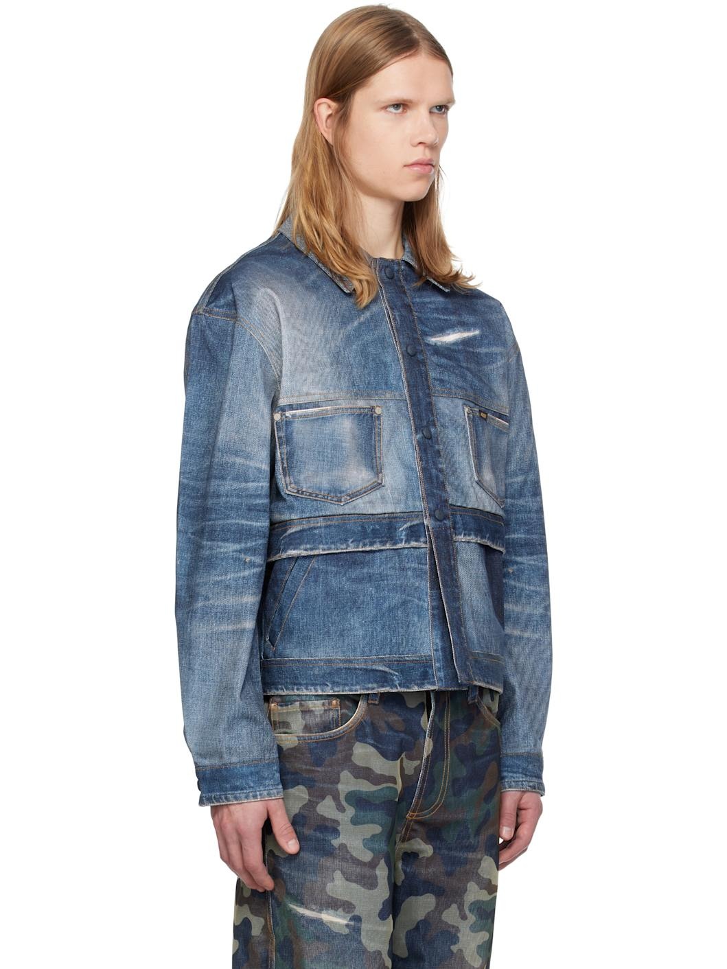 Blue Trompe L'œil Double Waist Denim Jacket - 2