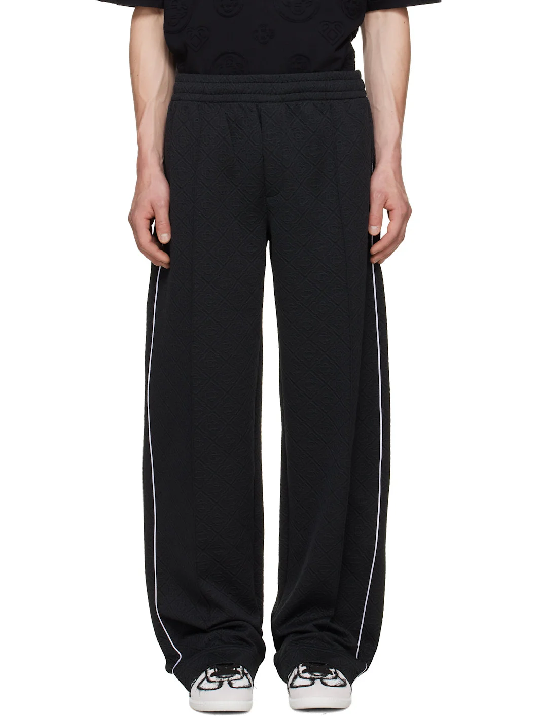 Black Raised Monogram Track Pants - 1