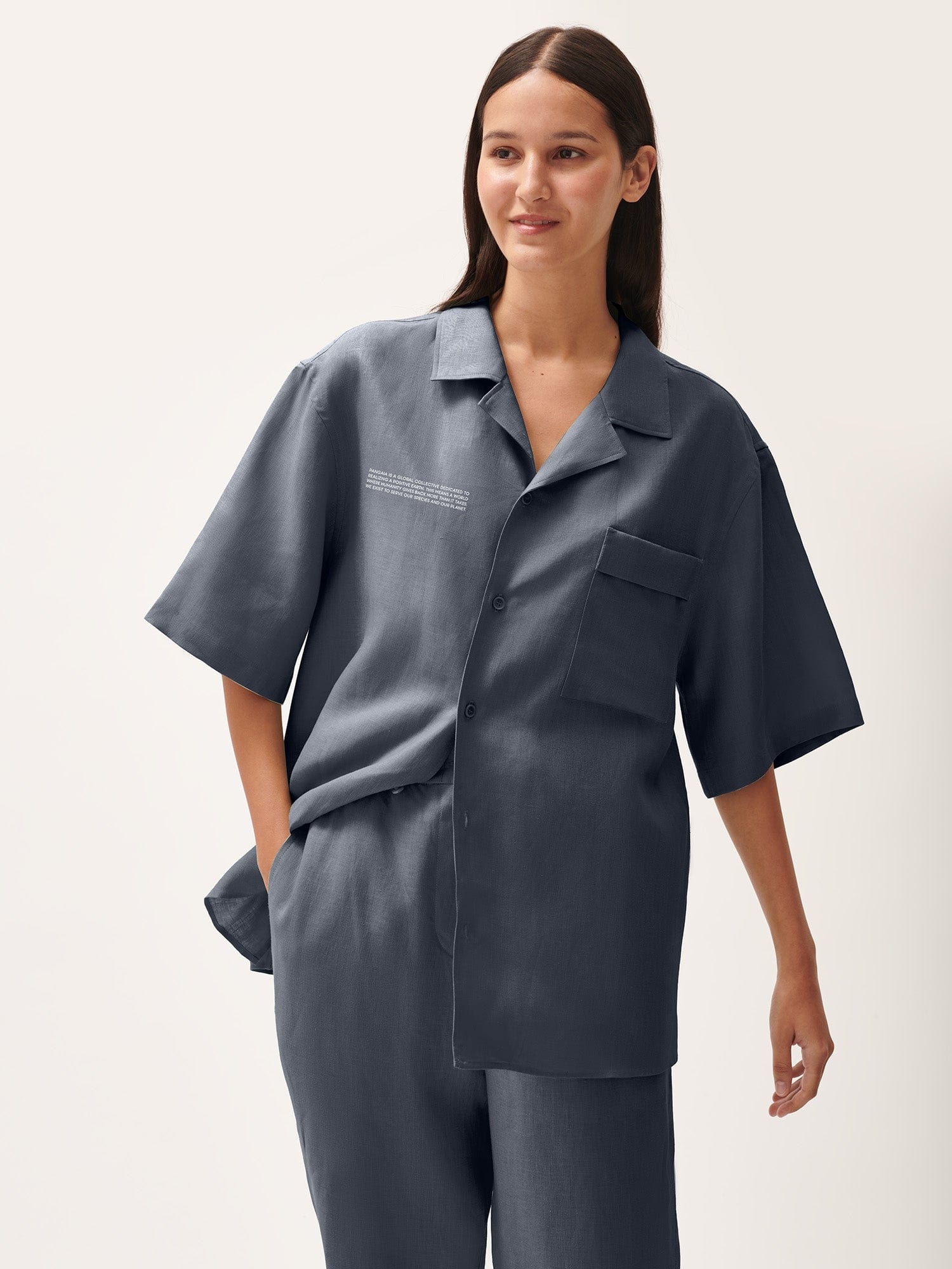 Womens DNA Linen Camp Collar Shirt - Atmosphere Grey - 2