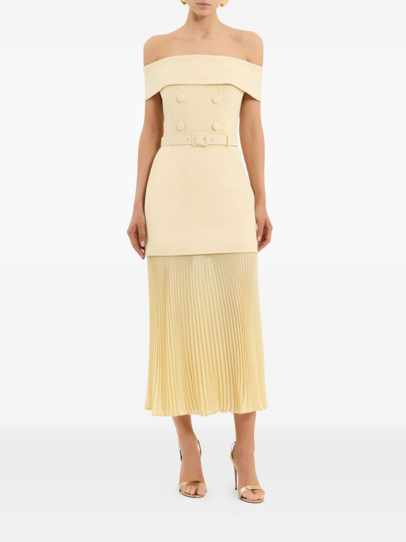 REBECCA VALLANCE Muriel off-shoulder pleated midi dress outlook