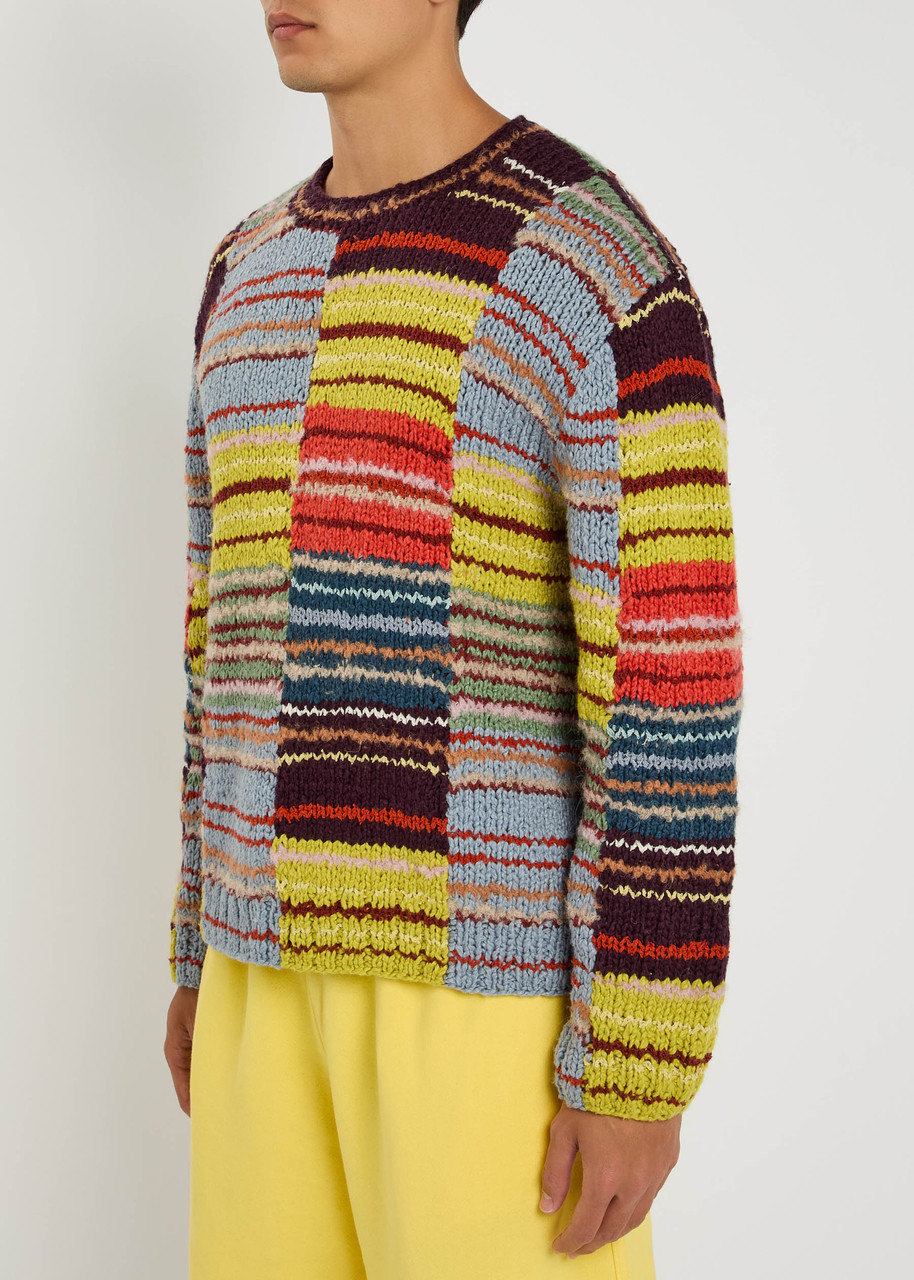The Elder Statesman Patchwork Striped Knit Sweatshirt - 2