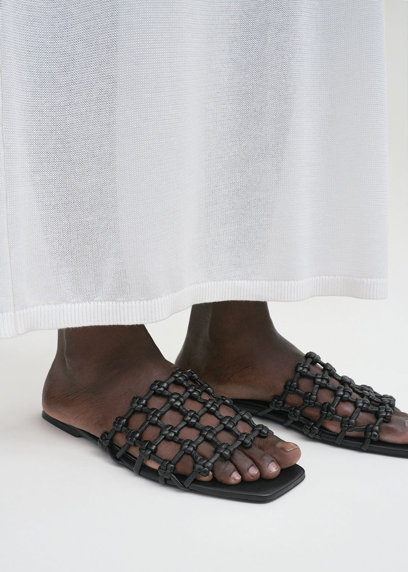 Braided-leather bandeau slides black 3
