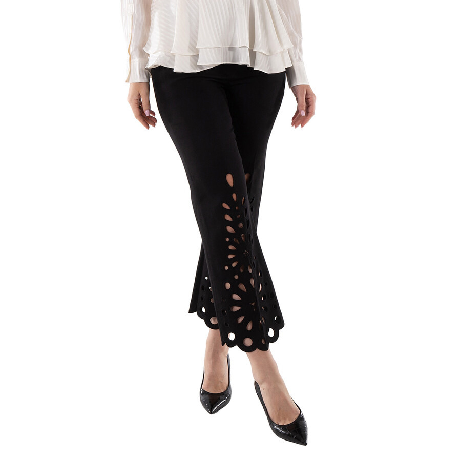 Burberry Ladies Black Isabelle Eyelet Hem Wool Trousers - 4